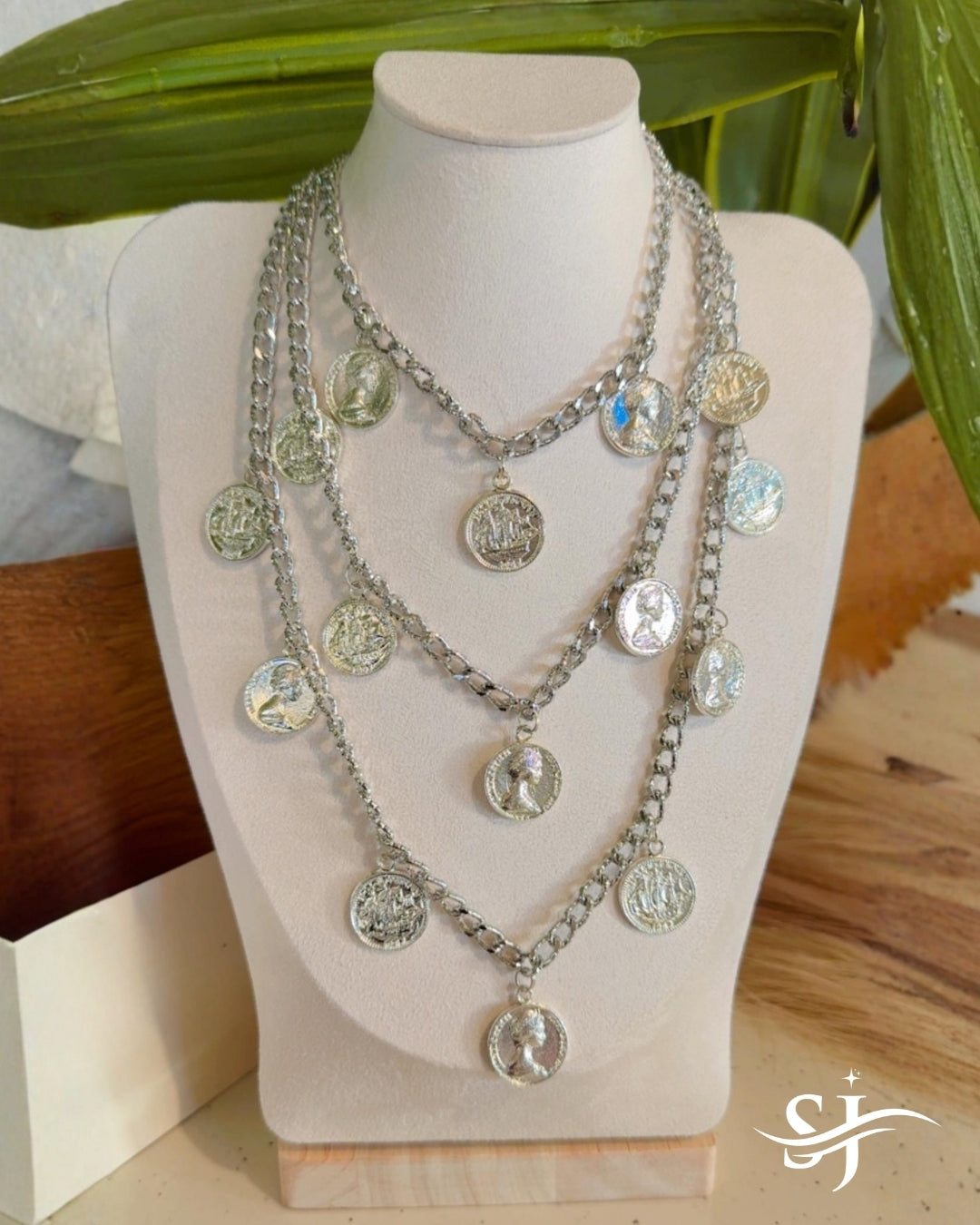 Statement Layered Coin Charm Necklace for Women