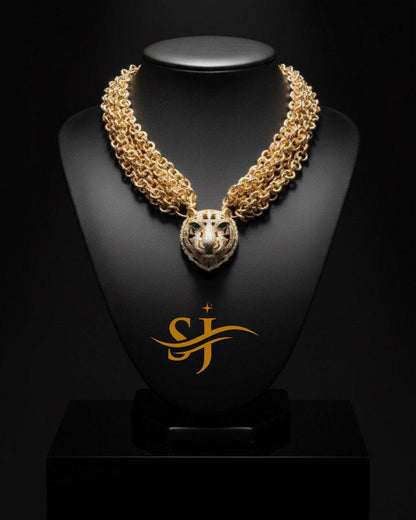 Royal Gold Tiger Chain Neckpiece – Sabyasachi-Inspired Premium Jewellery