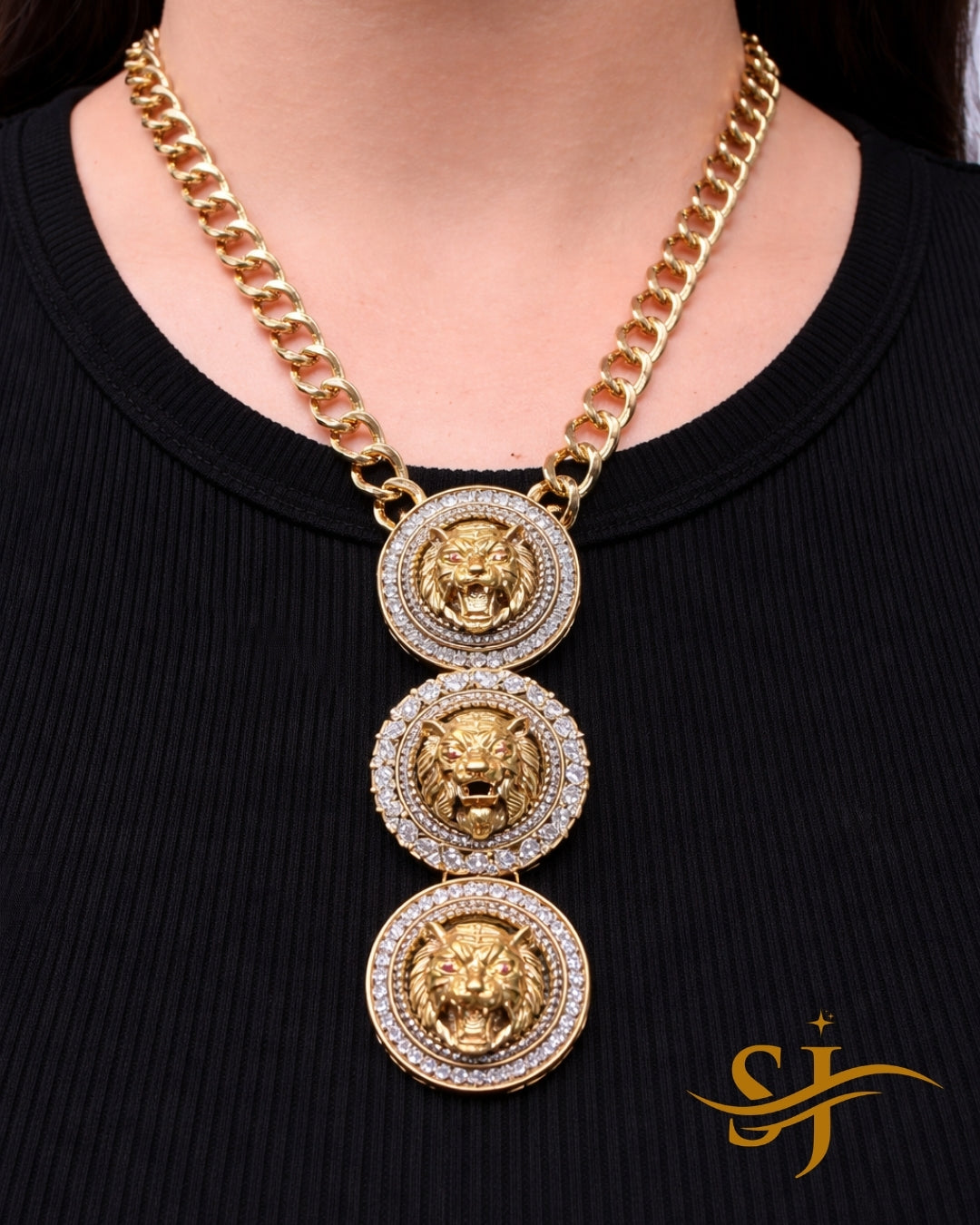 Triple Lion Medallion Chain – Sabyasachi-Inspired Premium Jewellery