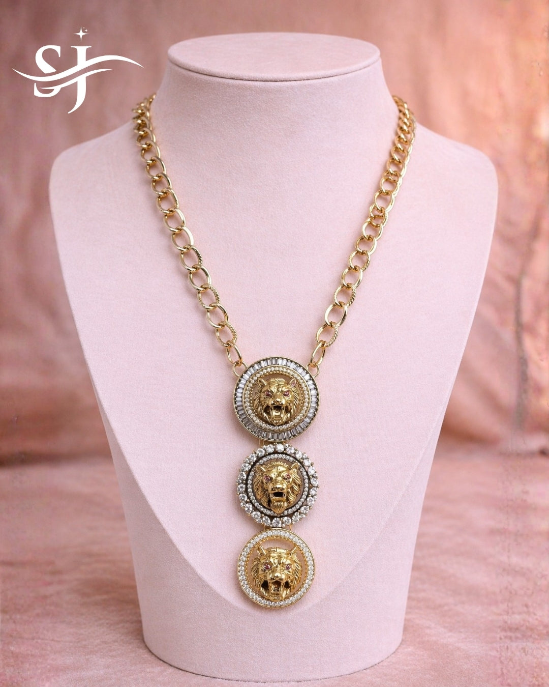 Triple Lion Medallion Chain – Sabyasachi-Inspired Premium Jewellery