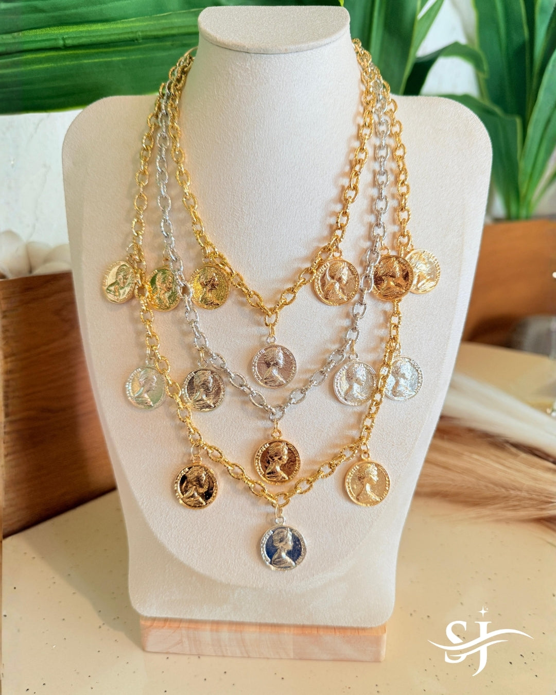Statement Layered Coin Charm Necklace for Women