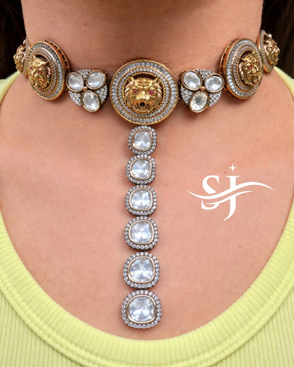 Lion Choker with Long Chain Set – Sabyasachi-Inspired Premium Jewellery