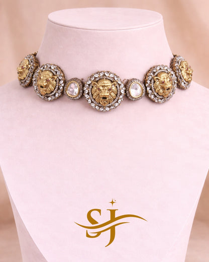 Triple Lion Choker Set with Earrings – Sabyasachi-Inspired Premium Jewellery