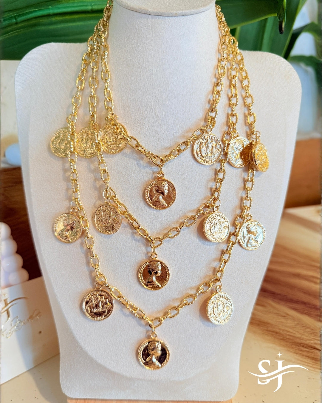 Statement Layered Coin Charm Necklace for Women