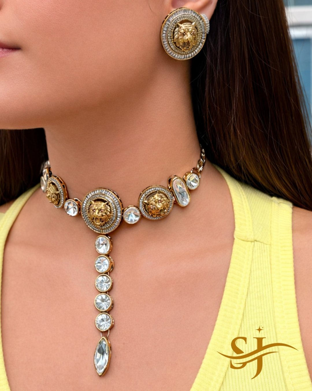 Royal Lion Choker Set with Earrings