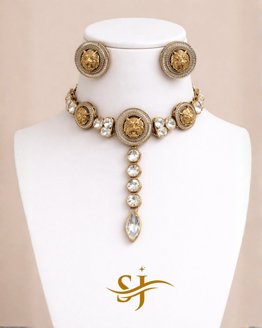 Royal Lion Choker Set with Earrings