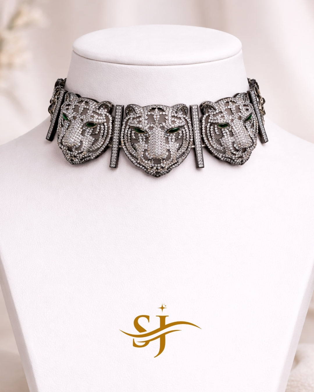 Royal Triple Tiger Silver Choker – Sabyasachi-Inspired Premium Jewellery
