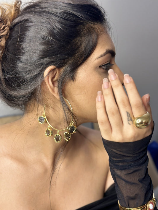 Golden Marble Earrings in Black