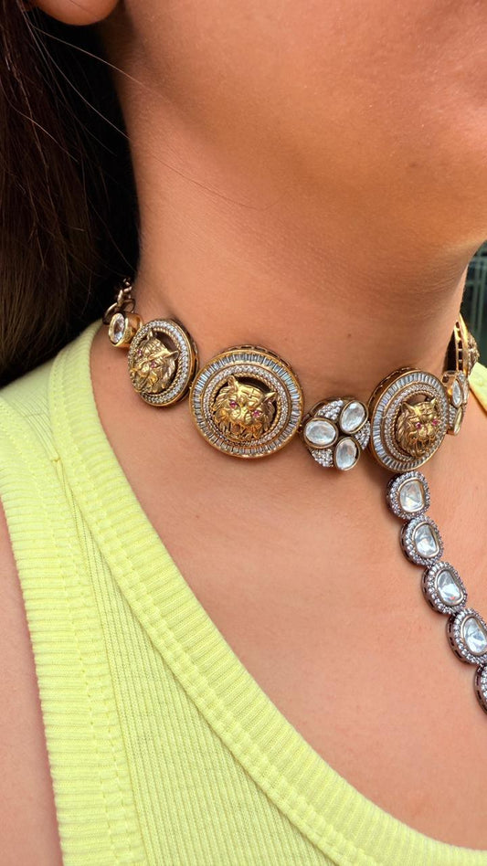 Lion Choker with Long Chain Set – Sabyasachi-Inspired Premium Jewellery