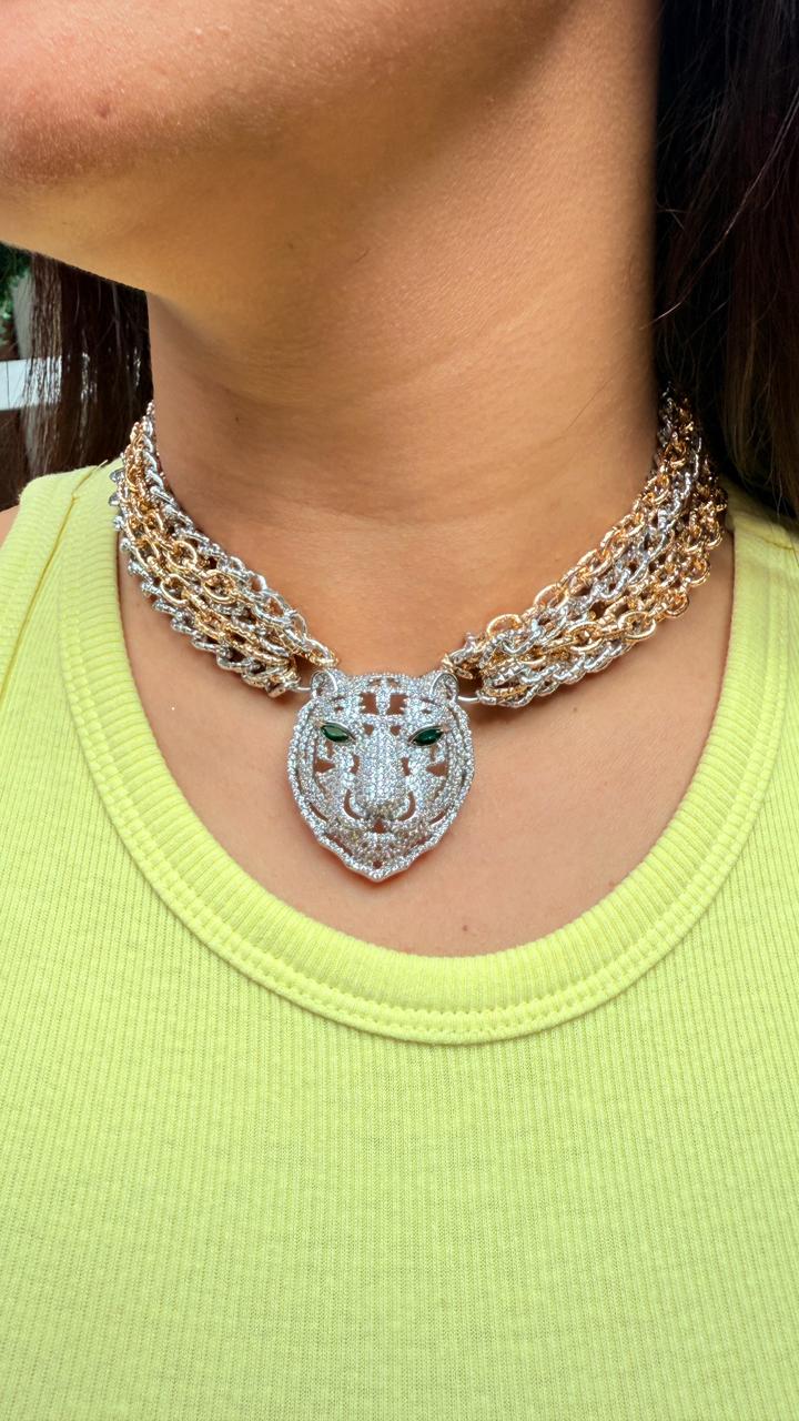 Gold & Silver Tiger Chain Neckpiece – Sabyasachi-Inspired Premium Jewellery