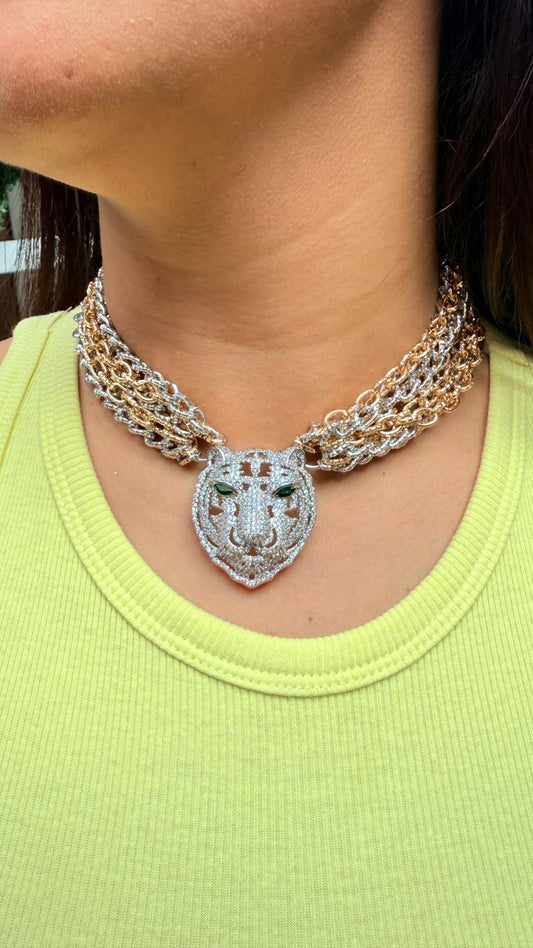 Gold & Silver Tiger Chain Neckpiece – Sabyasachi-Inspired Premium Jewellery