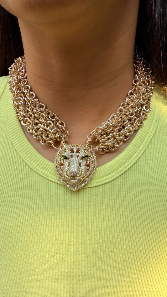Royal Gold Tiger Chain Neckpiece – Sabyasachi-Inspired Premium Jewellery