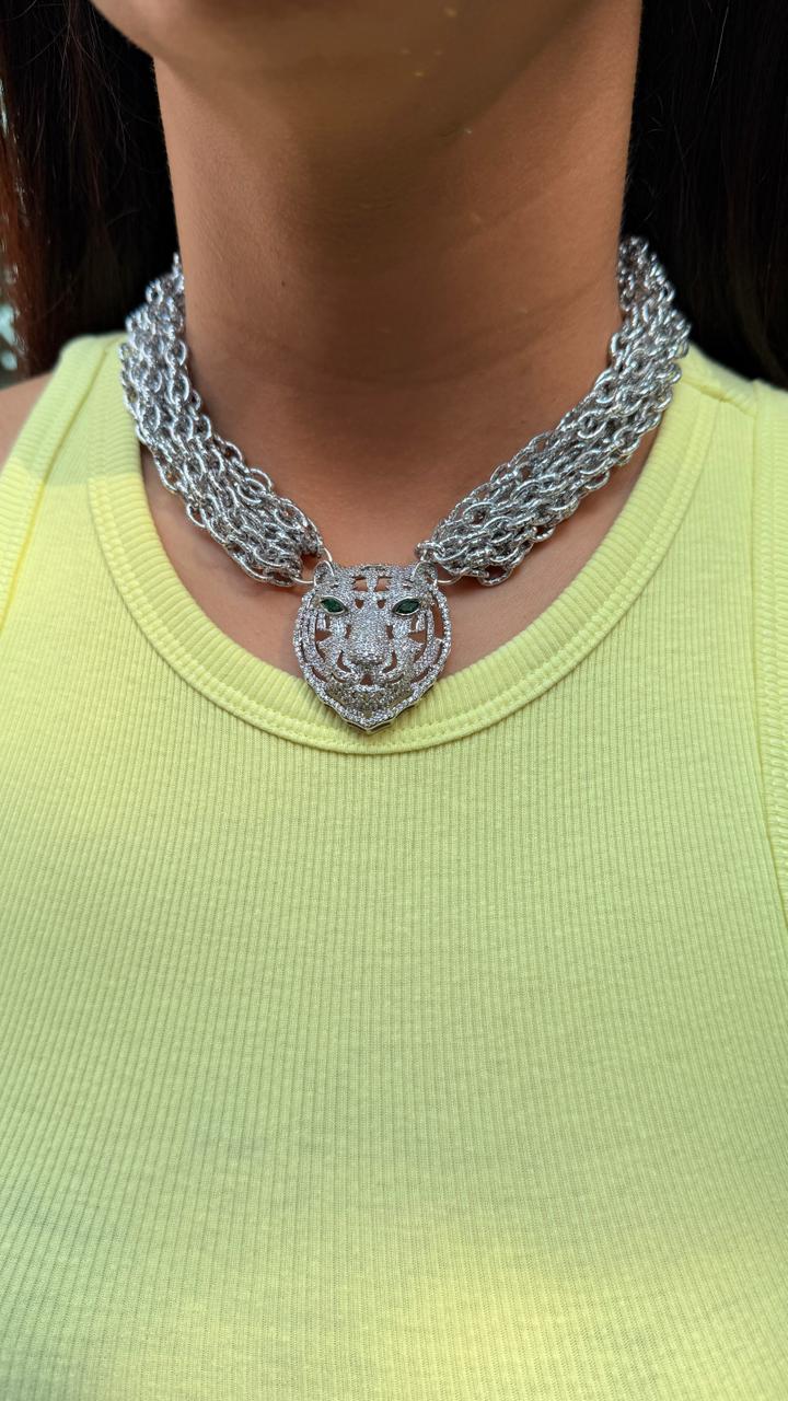 Royal Silver Tiger Chain Neckpiece – Sabyasachi-Inspired Premium Jewellery