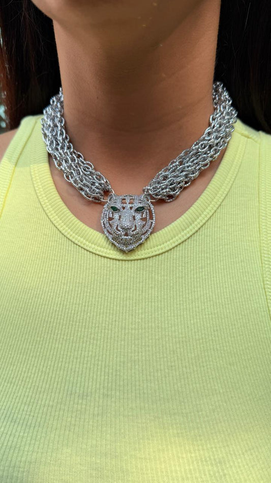Royal Silver Tiger Chain Neckpiece – Sabyasachi-Inspired Premium Jewellery