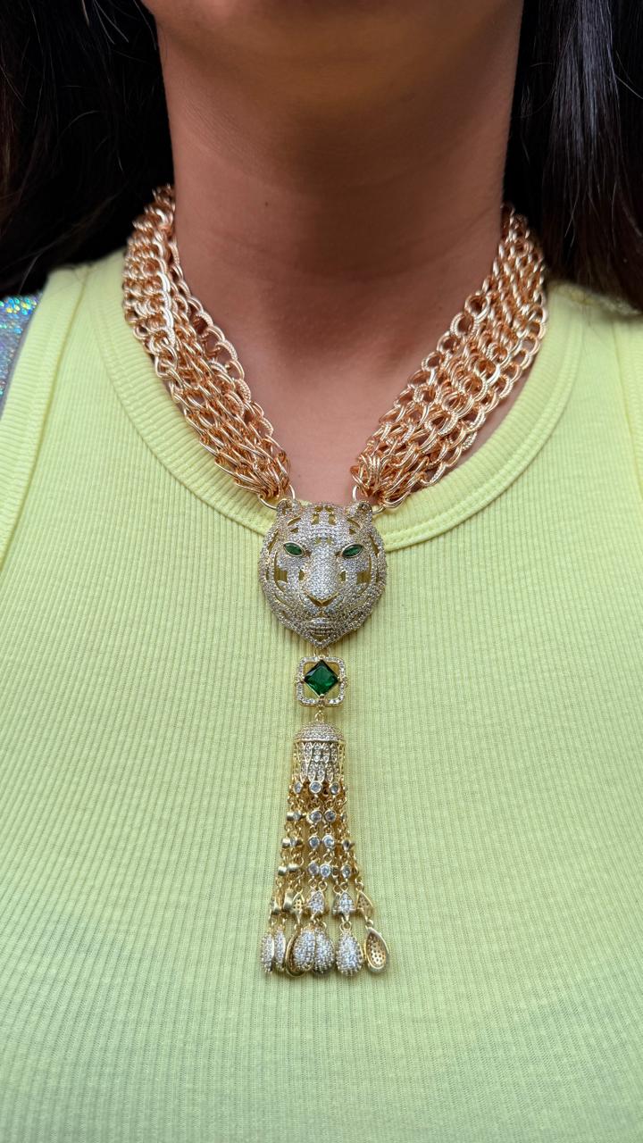 Royal Gold Tiger Tassel Choker – Sabyasachi-Inspired Premium Jewellery