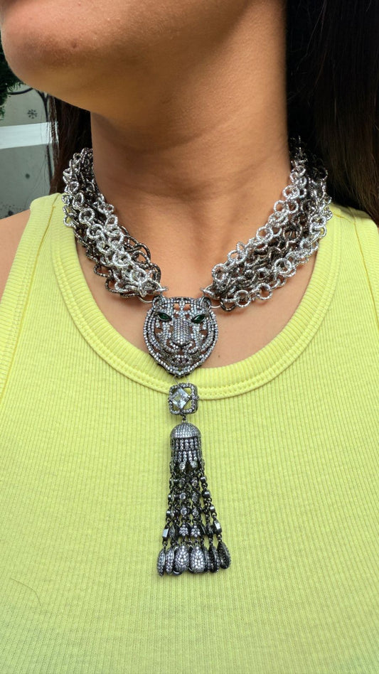 Royal Black Tiger Tassel Choker – Sabyasachi-Inspired Premium Jewellery