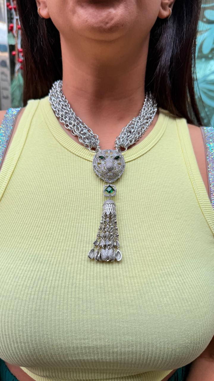 Royal Silver Tiger Tassel Choker – Sabyasachi-Inspired Premium Jewellery