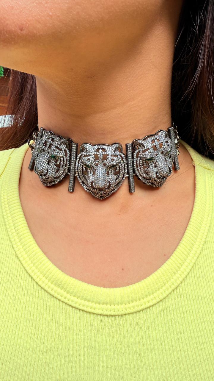 Royal Triple Tiger Black Choker – Sabyasachi-Inspired Premium Jewellery