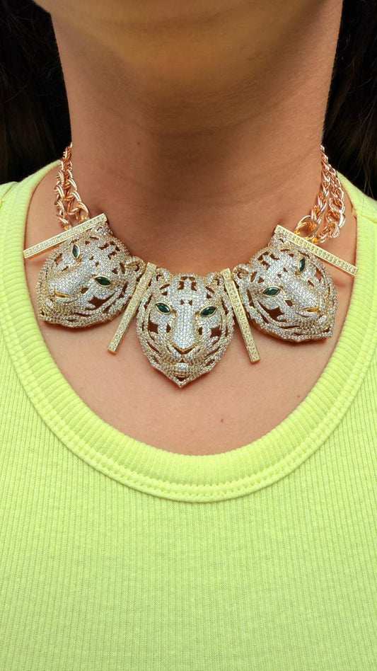 Royal Triple Tiger Gold Choker – Sabyasachi-Inspired Premium Jewellery