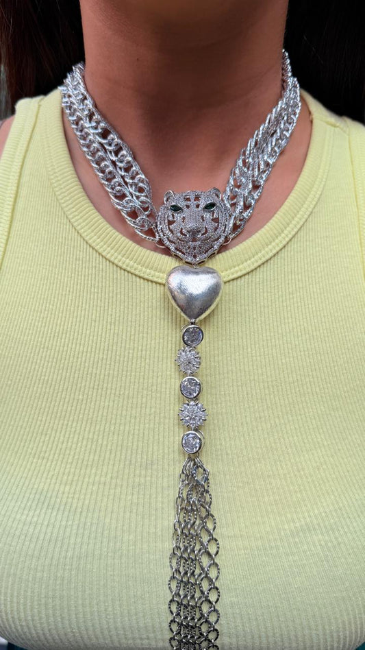 Royal Silver Tiger Heart Drop Choker – Sabyasachi-Inspired Premium Jewellery