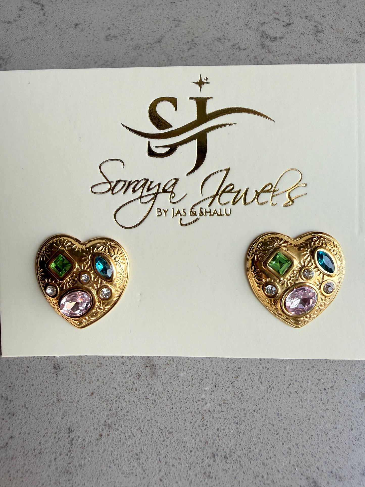Heart Bloom Gold-Plated Gemstone Stud Earrings for Women | Soraya Jewels by Jas & Shalu