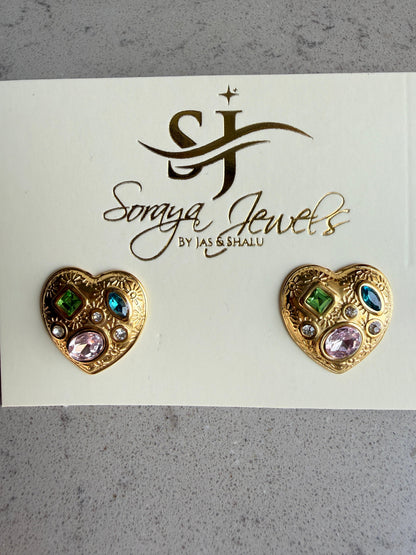 Heart Bloom Gold-Plated Gemstone Stud Earrings for Women | Soraya Jewels by Jas & Shalu