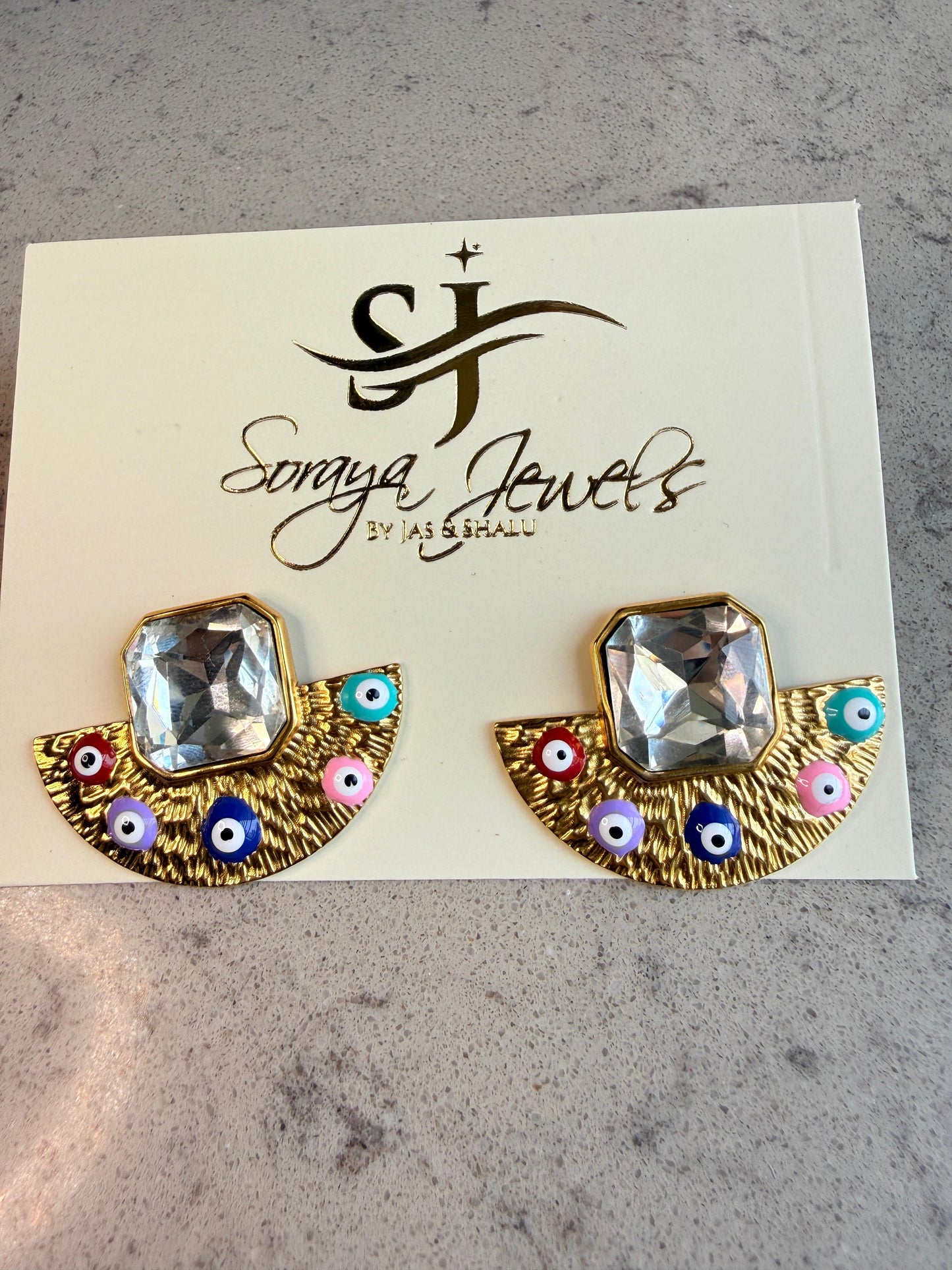 Evil Eye Radiance Gold-Plated Statement Stud Earrings for Women | Soraya Jewels by Jas & Shalu