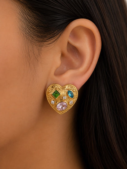 Heart Bloom Gold-Plated Gemstone Stud Earrings for Women | Soraya Jewels by Jas & Shalu