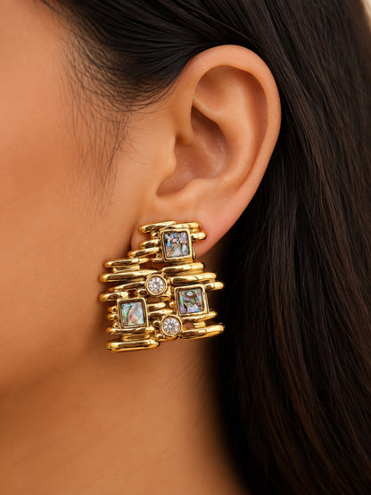 Aurora Mosaic Gold-Plated Statement Stud Earrings for Women | Soraya Jewels by Jas & Shalu