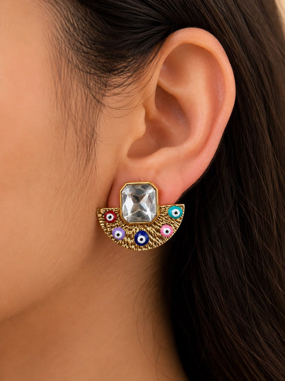 Evil Eye Radiance Gold-Plated Statement Stud Earrings for Women | Soraya Jewels by Jas & Shalu