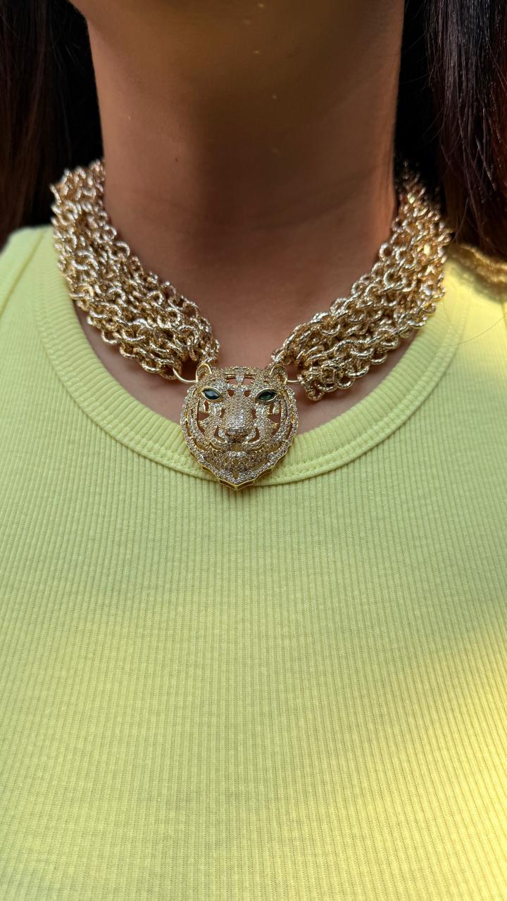 Royal Tiger American Diamond Choker – Sabyasachi-Inspired Premium Jewellery