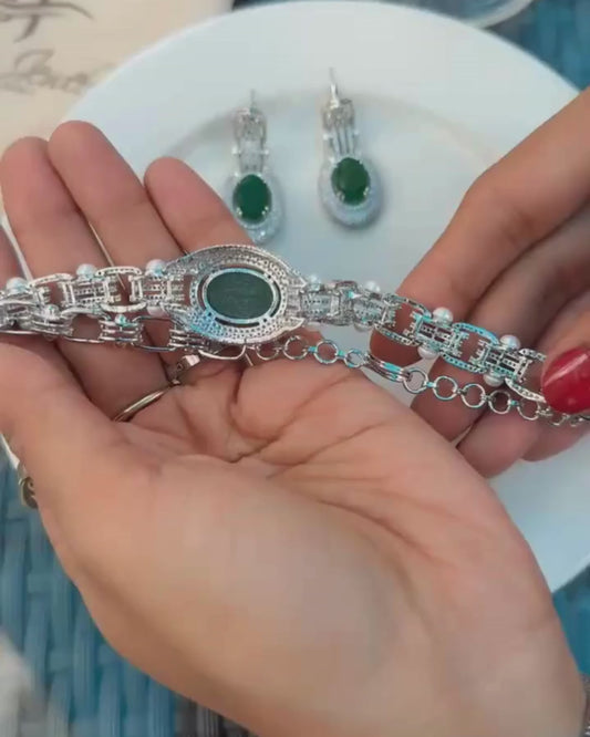 Green Stone Bracelet Set with Earrings
