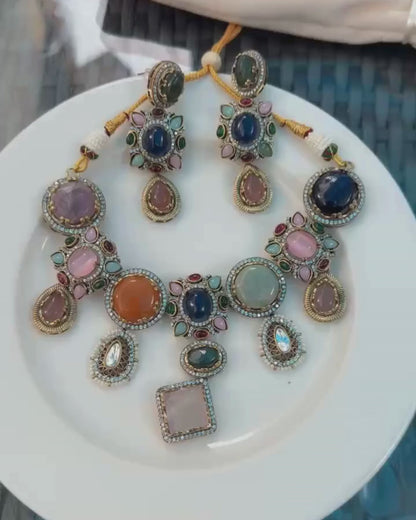 Multicolor Stone Statement Necklace Set