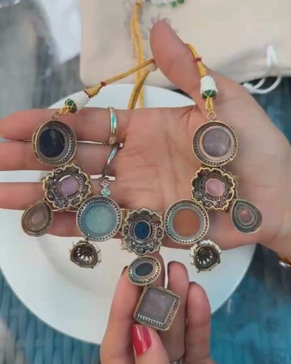 Multicolor Stone Statement Necklace Set